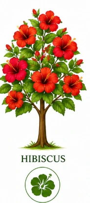 Hibiscus tree with vibrant red flowers used in Ayurvedic hair care for nourishing hair and reducing hair fall