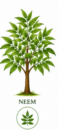 Neem tree with fresh green leaves known for scalp cleansing, dandruff control and healthy hair care
